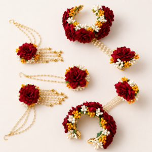 Maroon Red Floral Hathphool Bangle Set