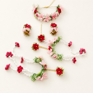 Pink Red Floral Bridal Jewellery Set