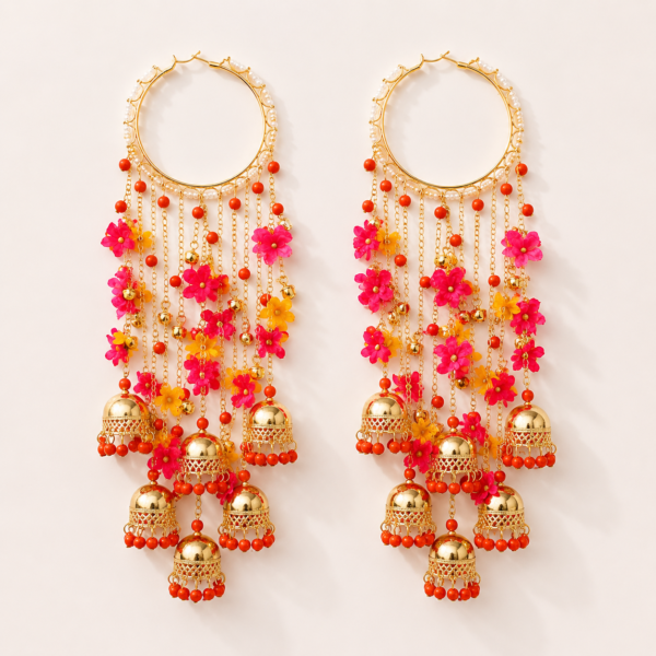 Pink Orange Floral Jhumka Kalire