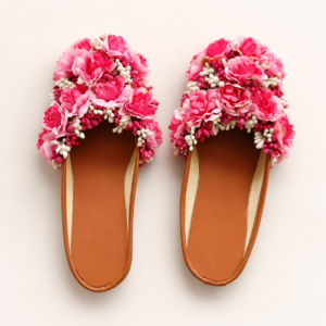 Pink Floral Bridal Slippers