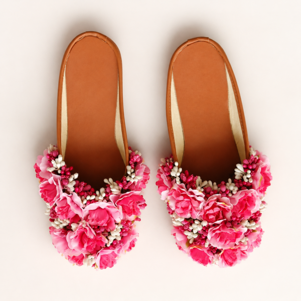 Pink Floral Bridal Slippers