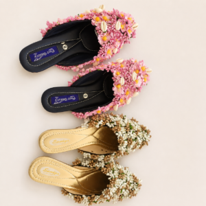 Pink Floral Shell And ivory Embellished Mules