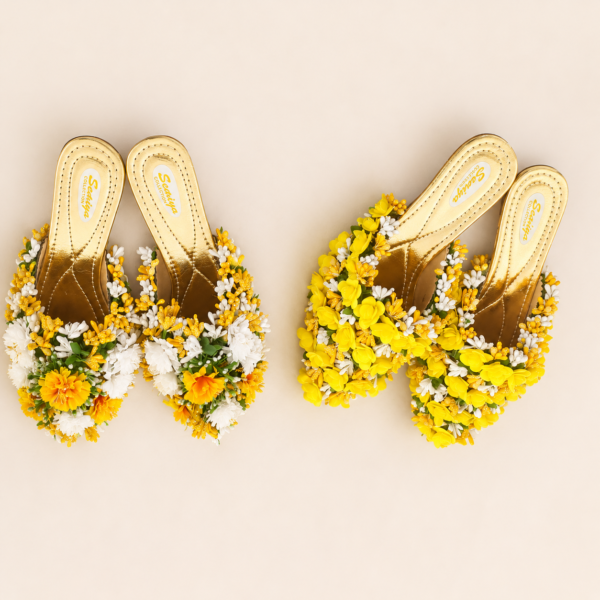 Yellow White Floral Bridal Sliders