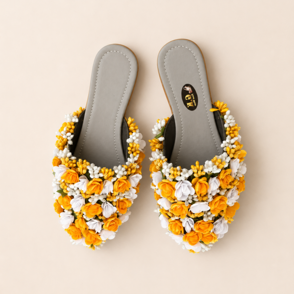 Yellow White Floral Bridal Sliders