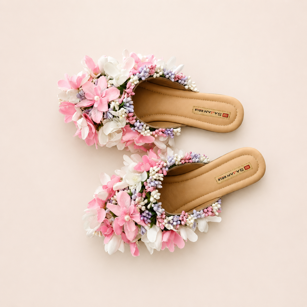 Pink White Floral Pearl Sliders