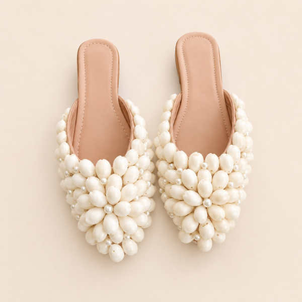 Ivory Pearl Floral Bridal Mules
