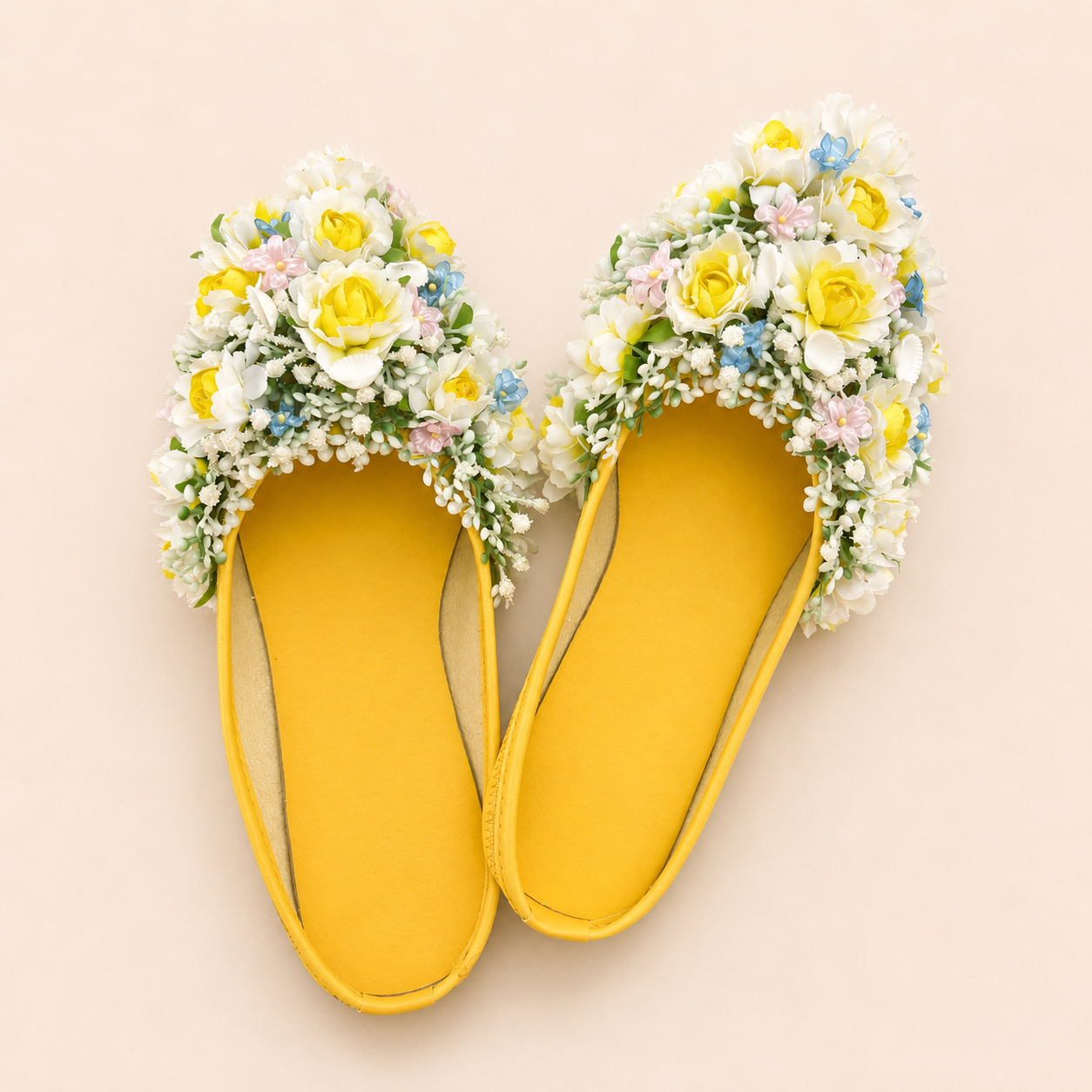 Yellow Floral Pearl Embellished Sliders