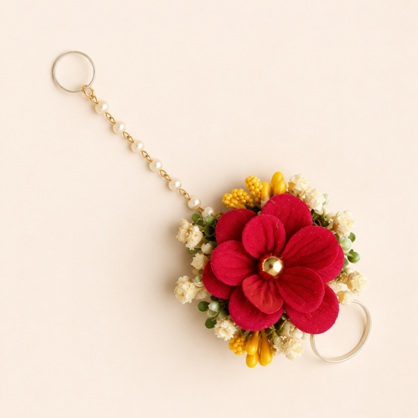 Red Floral Pearl Hand Accessory