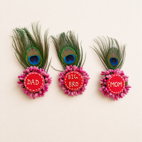 Family Peacock Feather Floral Badges Set