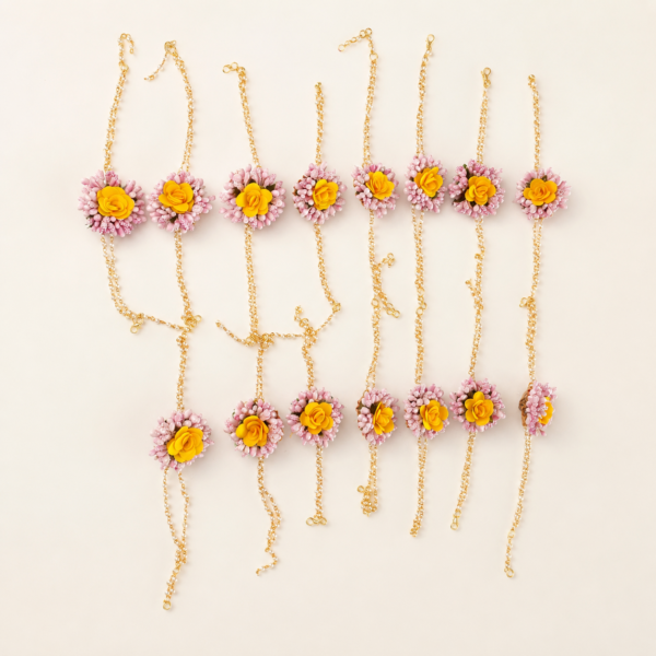 Yellow Rose Pink Floral Mangalgeet Set