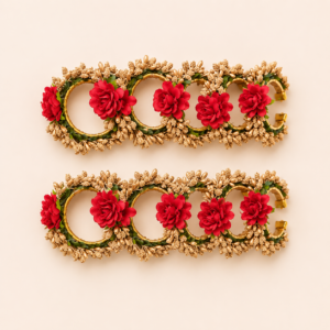 Red Rose Golden Floral Bangle Set