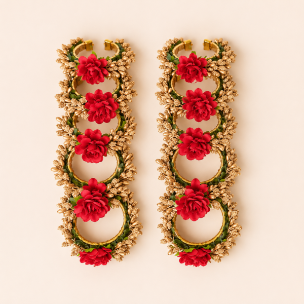 Red Rose Golden Floral Bangle Set