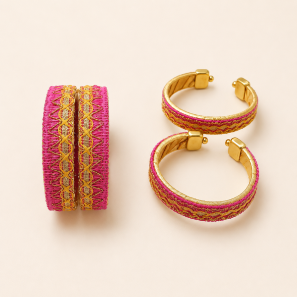 Pink Golden Gota Bangle Set