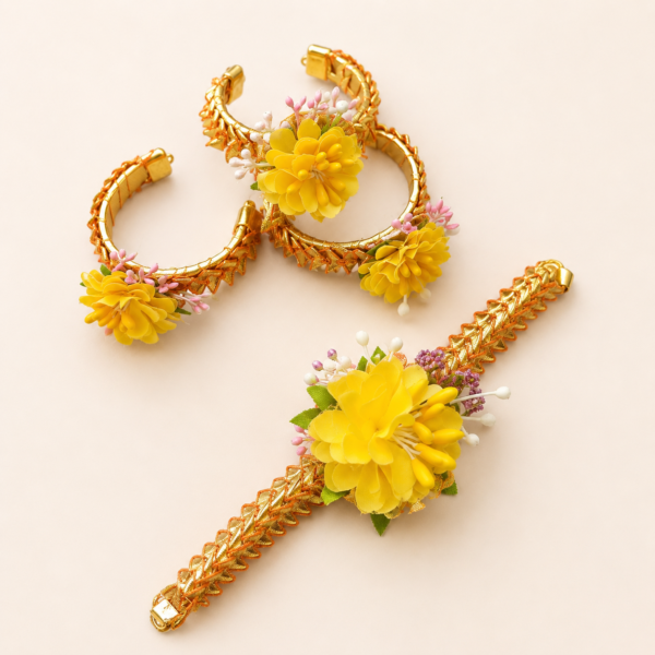 Yellow Floral Gota Bangle Set