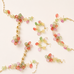 Pastel Peach Green Floral Mangalgeet Jewellery Set