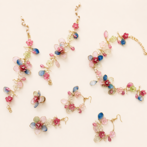 Multicolor Blue Pink Floral Mangalgeet Jewellery Set