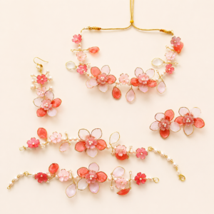 Peach Coral Floral Jewellery Set