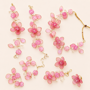 Pink Blossom Floral Mangalgeet Jewellery Set