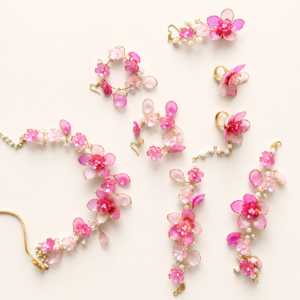 Hot Pink Blossom Floral Jewellery Set
