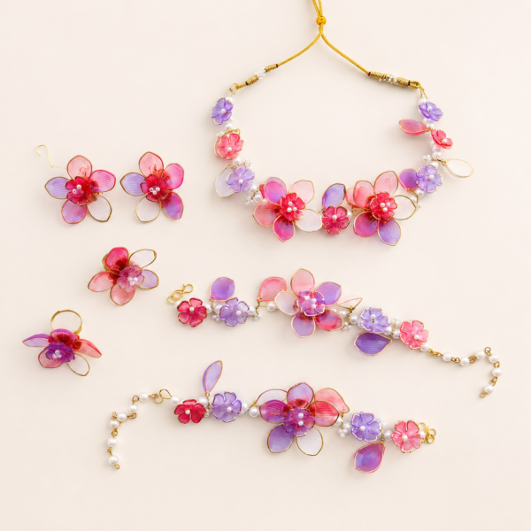 Pink Lavender Floral Acrylic Jewellery Set