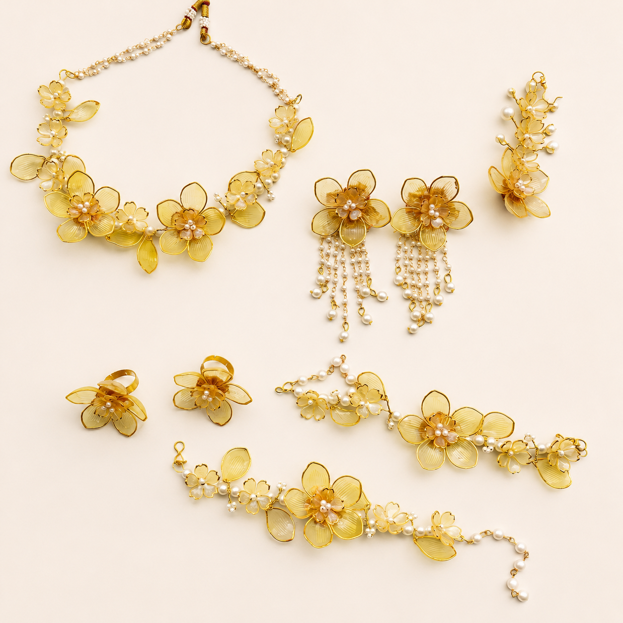 Golden Yellow Floral Acrylic Jewellery Set