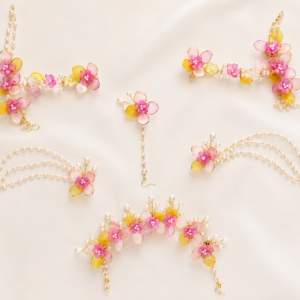 Pink Yellow Floral Mangalgeet Jewellery Set