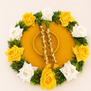 Yellow White Haldi Floral Platter