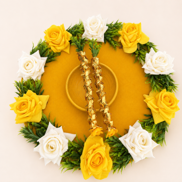 Yellow White Haldi Floral Platter