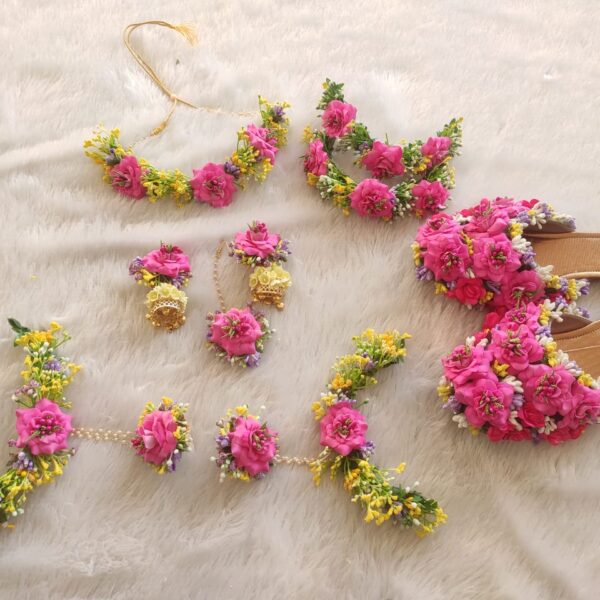 Rani Pink Floral Bridal Jewellery Set with Matching Footwear
