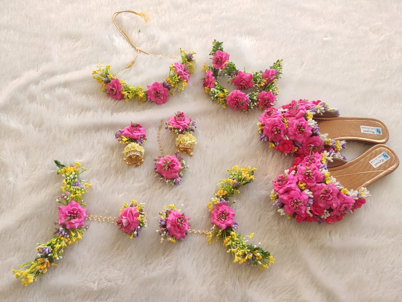 Rani Pink Floral Bridal Jewellery Set with Matching Footwear