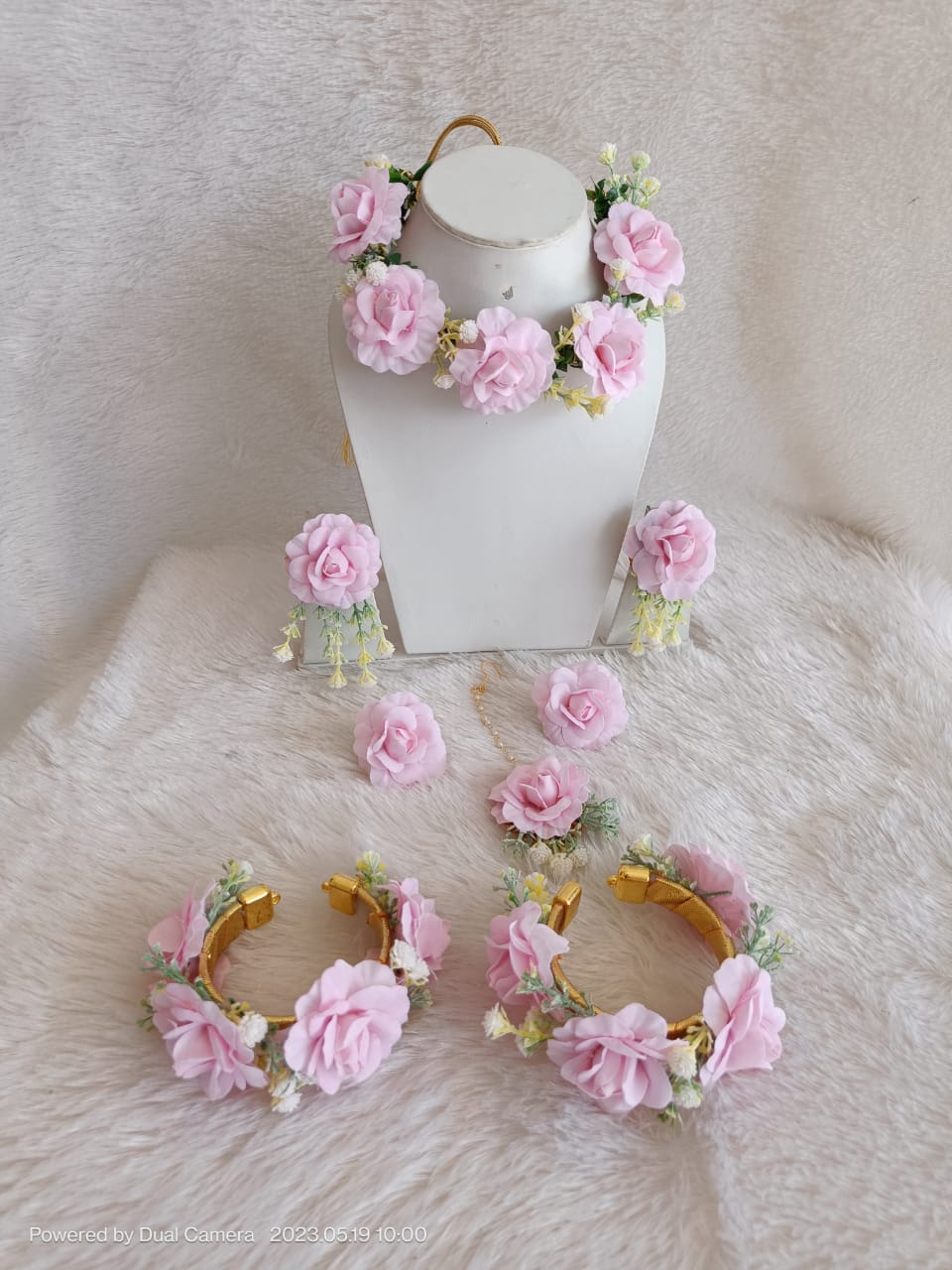 Baby Pink Rose Floral Jewellery Set