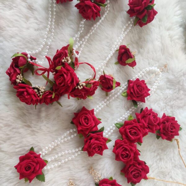 Royal Red Rose Pearl Floral Jewellery Set