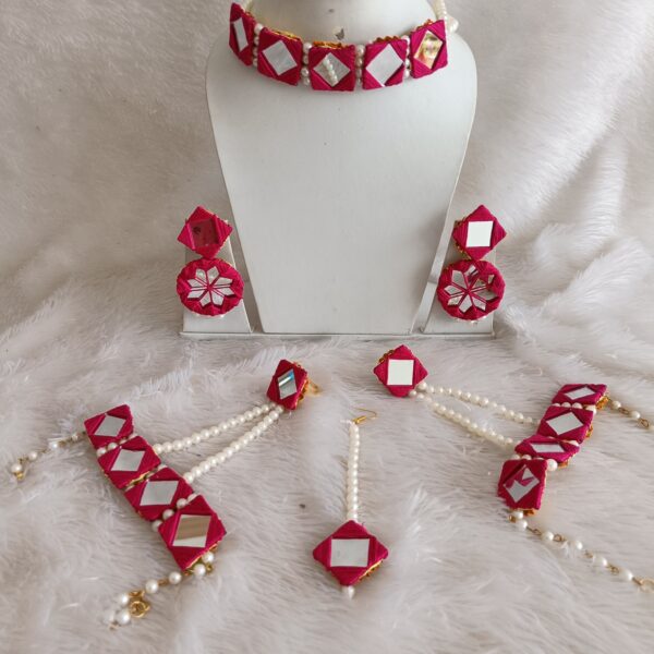 Rani Pink Pearl Mirror Jewellery Set