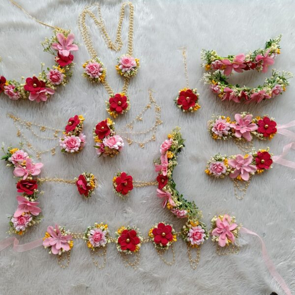 Pink Maroon Floral Bridal Jewellery Set