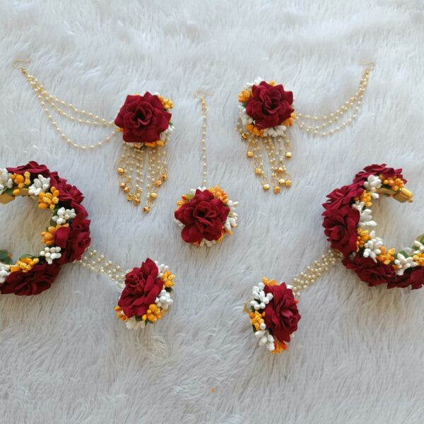 Maroon Red Floral Hathphool Bangle Set