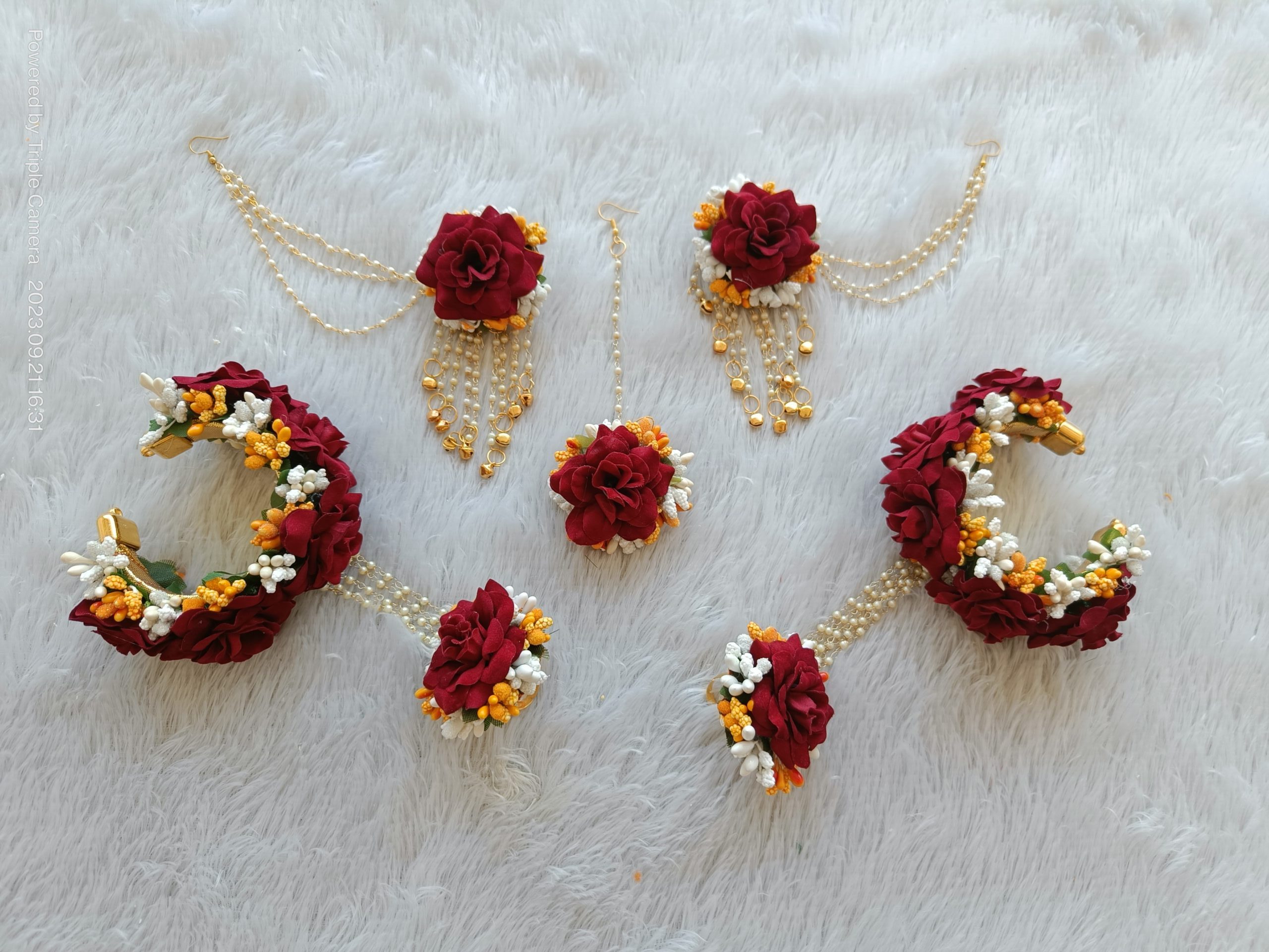 Maroon Red Floral Hathphool Bangle Set