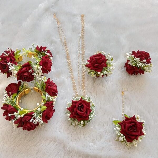 Maroon Red Rose Floral Jewellery Set