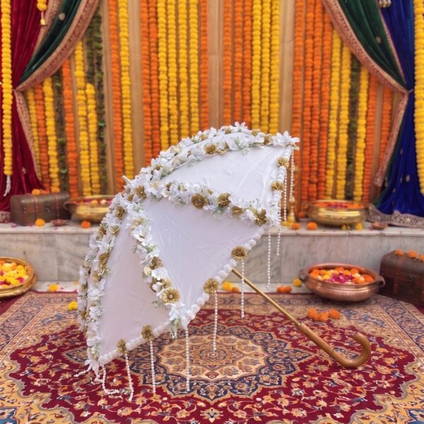 Pearl Elegance White Floral Bridal Umbrella