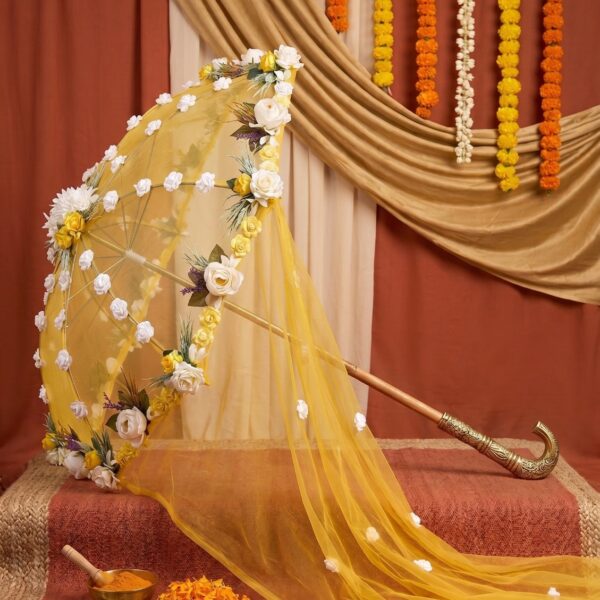 Sunshine Yellow Floral Bridal Umbrella with Veil