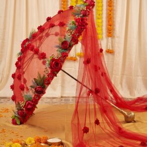 Royal Red Rose Bridal Umbrella with Veil