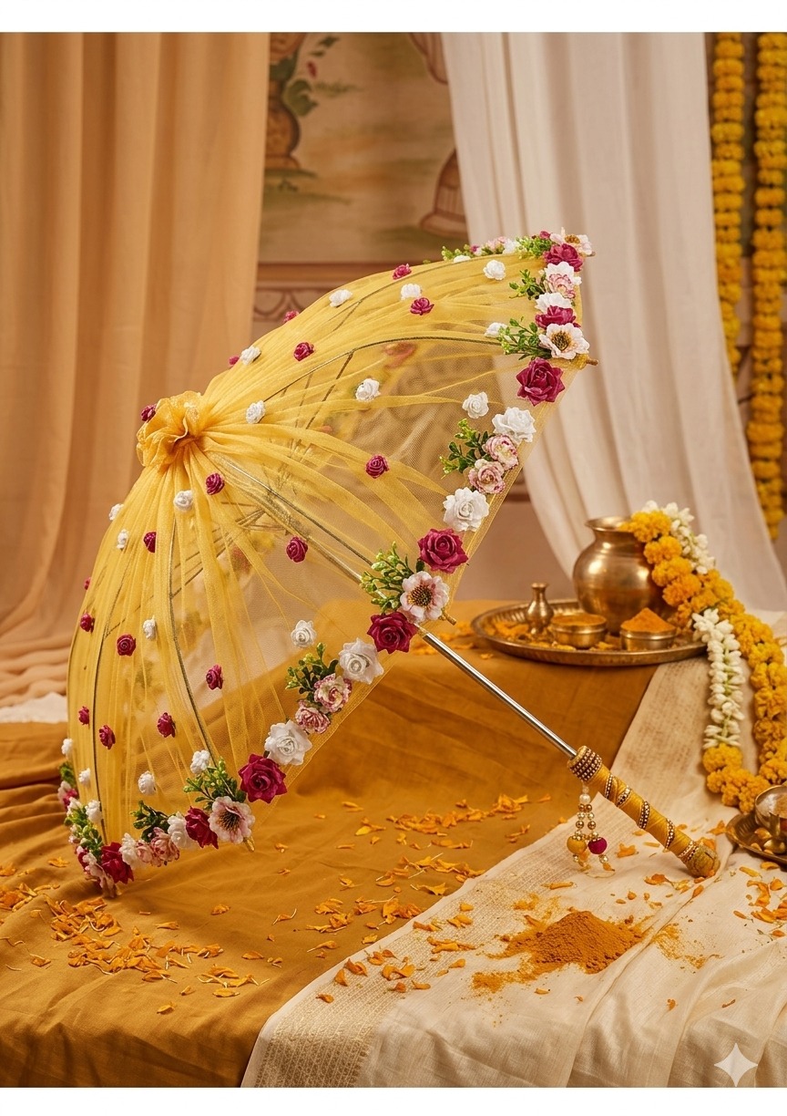 Floral Haldi Ceremony Bridal Umbrella