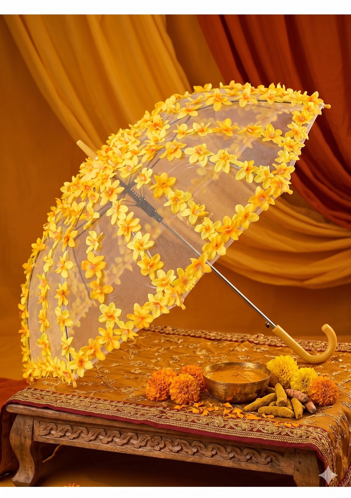 Golden Blossom Floral Bridal Umbrella