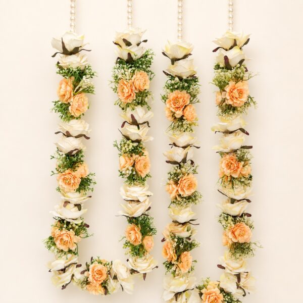 Peach Cream Floral Varmala Set