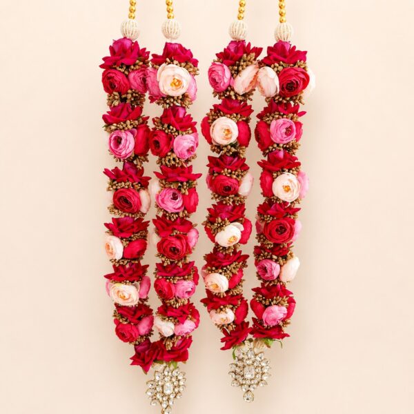 Pink Red Floral Varmala with Kundan Pendant