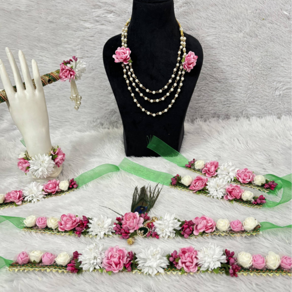 Elegant Pink & White Kanha Janmashtami Floral Shringar Jewelry Set