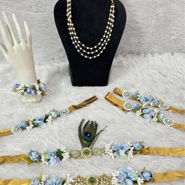 Royal Sky Blue Kanha Janmashtami Shringar Jewelry Set with Pearl Necklace
