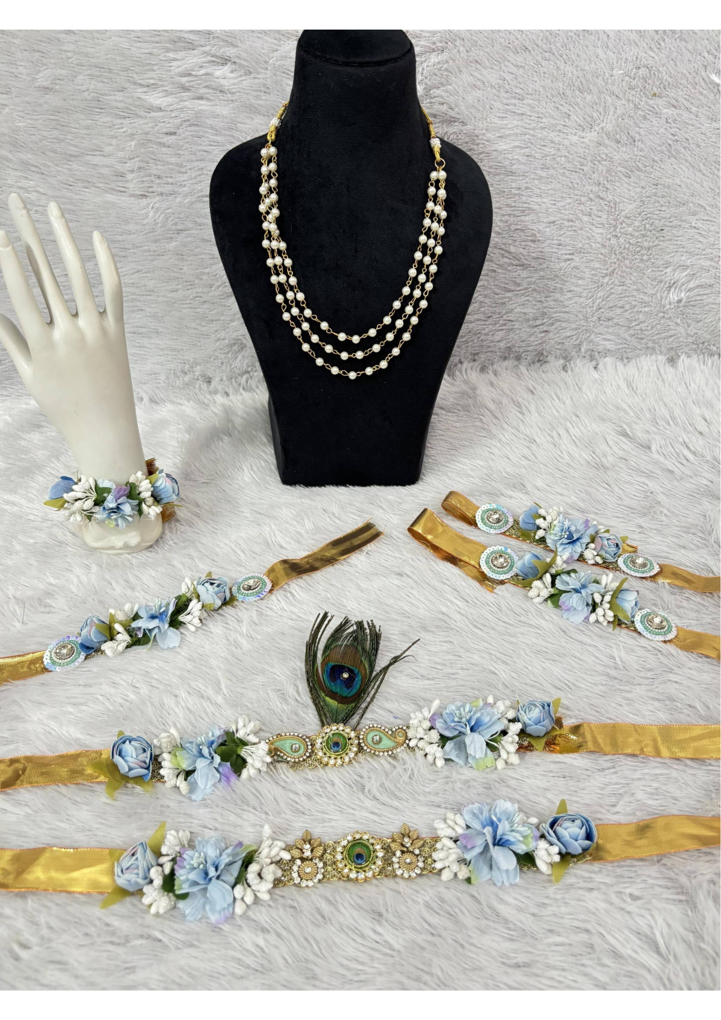 Royal Sky Blue Kanha Janmashtami Shringar Jewelry Set with Pearl Necklace