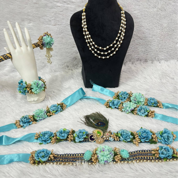 Royal Aqua Blue Kanha Janmashtami Floral Shringar Jewelry Set