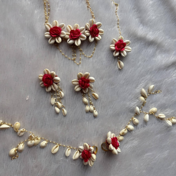 Red Rose & Cowrie Shell Bridal Jewelry Set