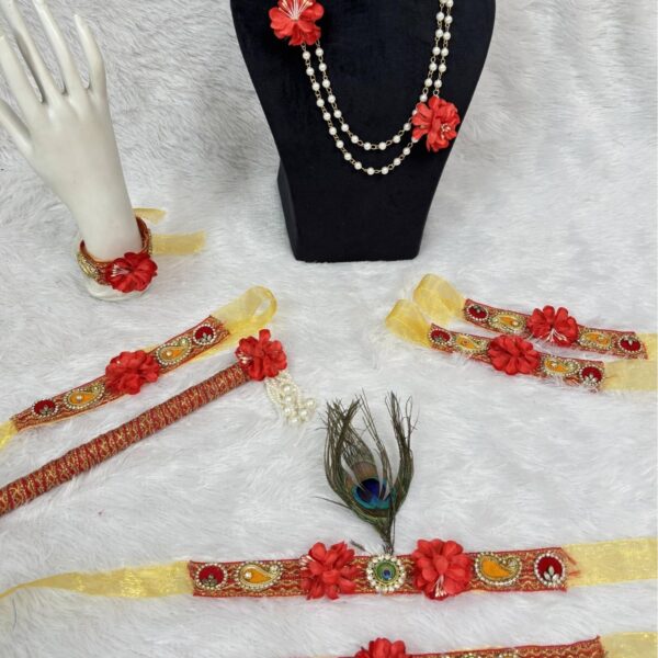 Crimson Red Floral Kanha Jewellery Set with Gold Paisley Lace